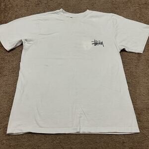 VTG Stussy Shirt Mens Small White Logo Graphic Skate Streetwear Tee *Blemishes